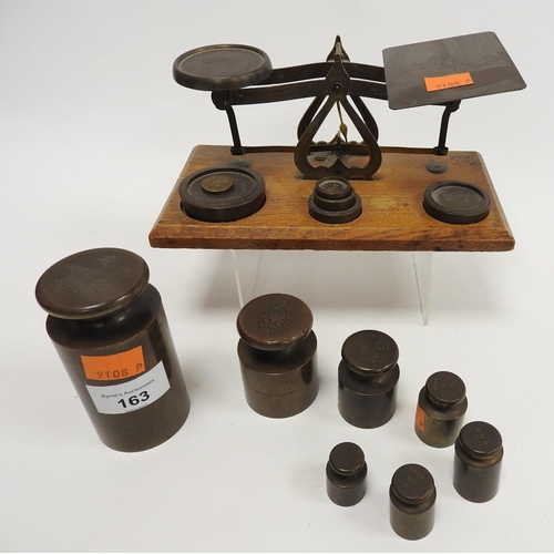 163 - Postal scales with weights and a number of Avery pork pie weights