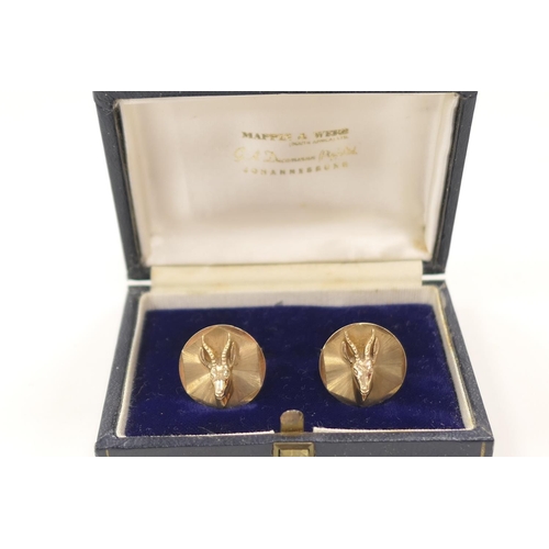 Pair of South African 9ct gold springbok cufflinks from Mappin & b