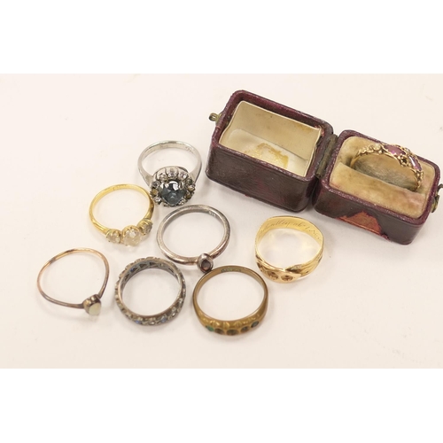 292 - 19th Century 'In Memoriam' 18ct gold ring, weight 2.6g, indistinctly marked gold white stone ring, w... 