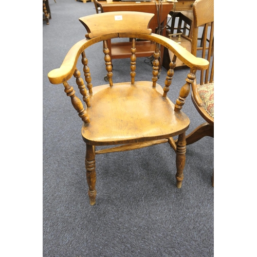 524 - Victorian beech and elm smoker's bow armchair