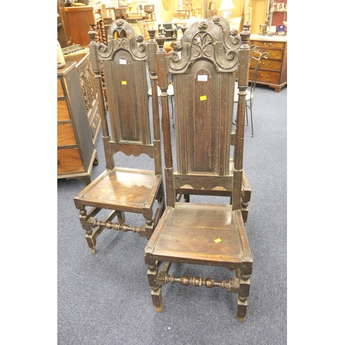 528 - Three oak high back side chairs in the Carolean style