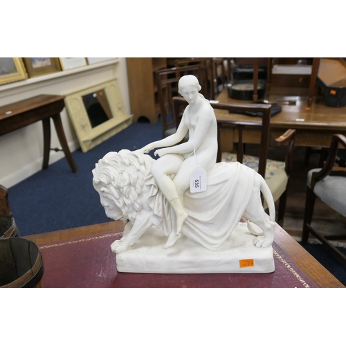 535 - Minton Parian figure 'Una and the lion', sculpted by John Bell, height 37cm