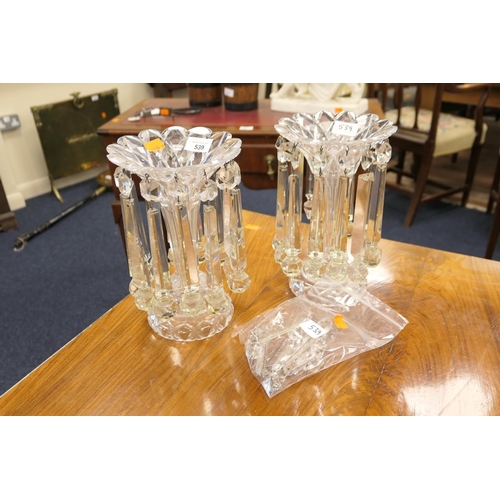 539 - Pair of Victorian clear glass trumpet lustres, height 27.5cm