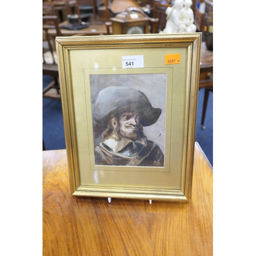 541 - Gilt framed gouache and watercolour portrait of a cavalier, indistinctly signed Dutendant