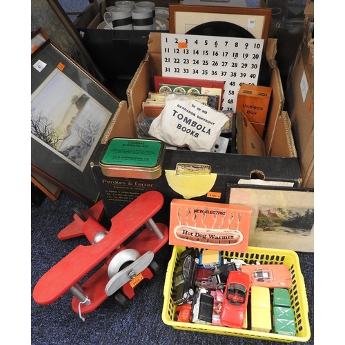 70 - Assortment of items including 78 rpm records, Tombola kit, wooden hand made plane, cigarette case, G... 