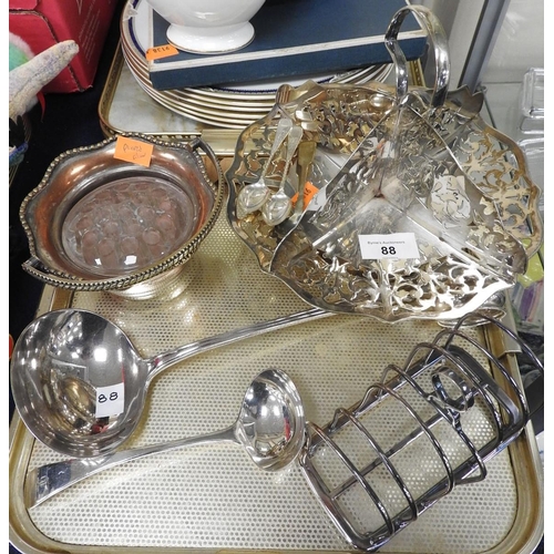 88 - Small amount of silver plated wares including a foot mounted and punched sandwich server, posy bowl,... 