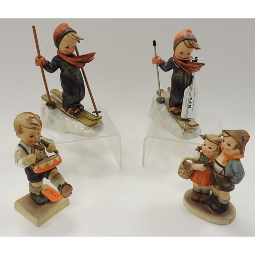 118 - Four Hummel figures including two skiers