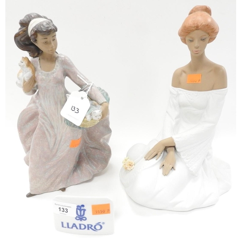 133 - Rare Lladro matt finish figurine, no. 2404, entitled 'Sunset'; also a matt and glazed finish Lladro ... 