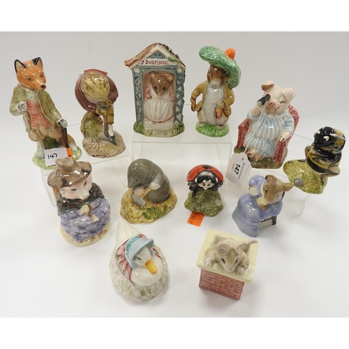 147 - Twelve Royal Albert Beatrix Potter figures including Babbitty Bumble, Tom Thumb and Mother Ladybird ... 