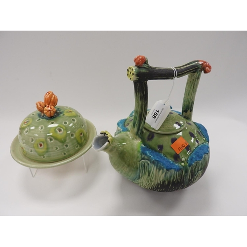 158 - Art Pottery, teapot, the other and a lidded butter dish (2)