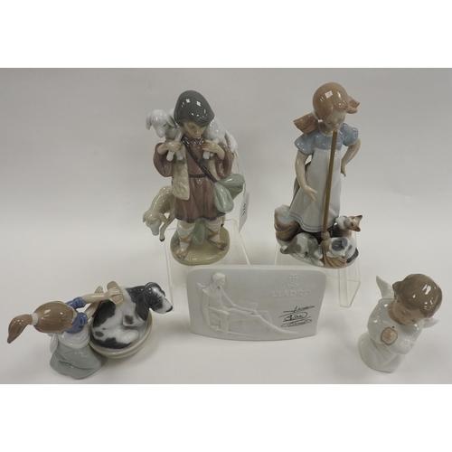 171 - Four Lladro figures including a shepherd; also a Lladro Collector's Society seated Shakespeare piece... 