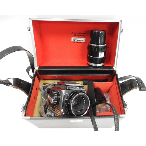 177 - Japanese Bronica Zanza Roll camera with 7.5cm lens and film back; also an additional Nikkor-Q 135mm ... 