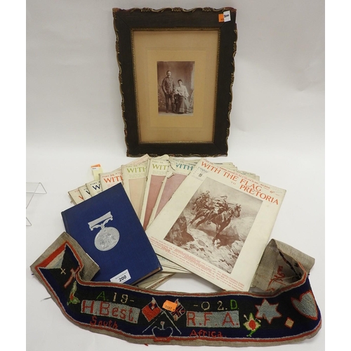 200 - Royal Field Artillery Boer War 1902 embroidered sash; also a number of 'With the Flag' magazines and... 