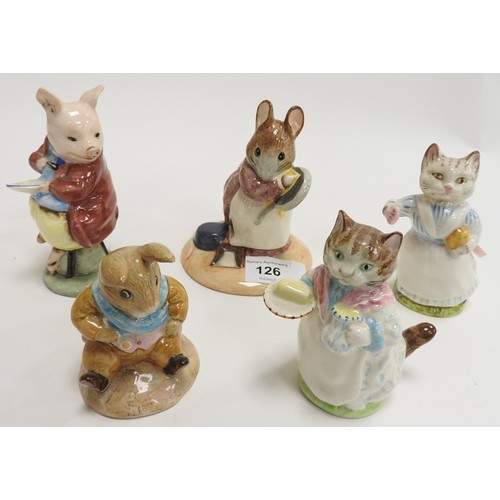 126 - Beswick Beatrice Potter figurines inc. Old Mr Bouncer, Tabitha Twitchit, Ribby etc (5)