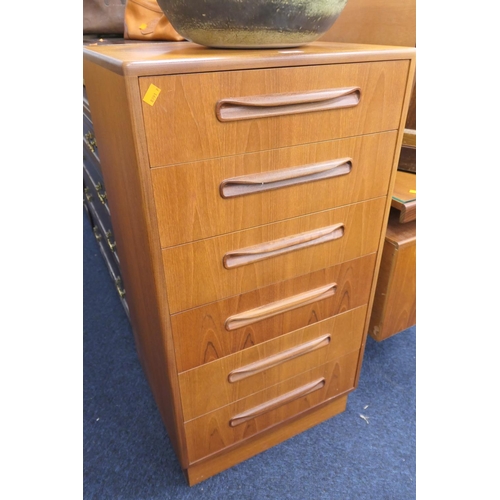 393 - G-Plan teak pillar chest with six drawers, width 56cm, height 103.5cm