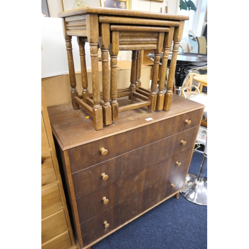 417 - 1960s walnut chest of drawers and a nest of oak occasional tables