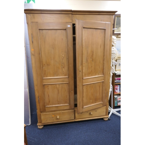 419 - Victorian pitch pine wardrobe, width 147cm, height 207cm, depth 59cm