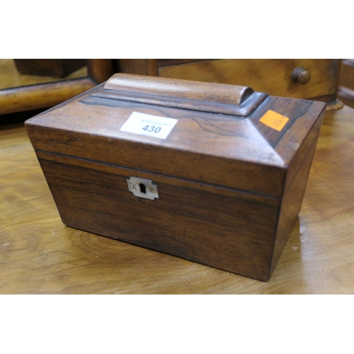 430 - Early Victorian rosewood sarcophagus tea caddy