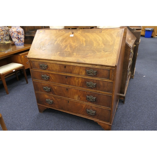 437 - Early 19th Century mahogany bureau, with later Victorian handles, width 101cm, height 109cm