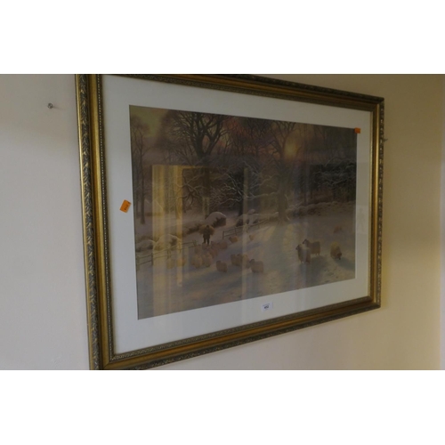 452 - Farquharson gilt framed print 'Sheep in the snow', 73cm x 98cm