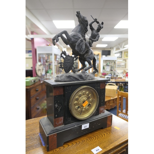 463 - French polished slate and spelter chiming mantel clock, with pendulum, height 53cm