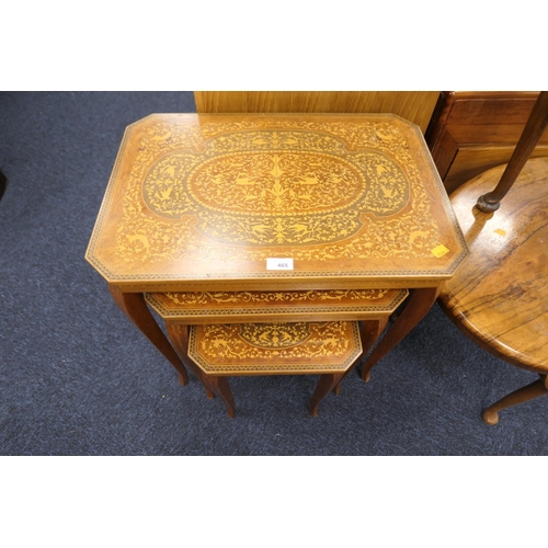 465 - Nest of Italian walnut and marquetry occasional tables, the largest 58.5cm