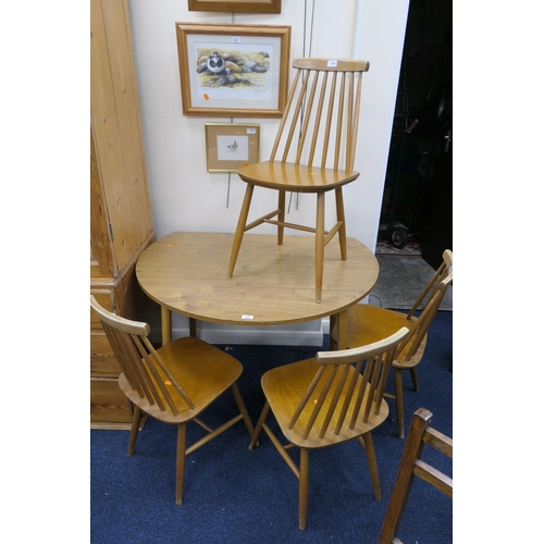 474 - Set of four 1960s stick back kitchen chairs and a wood effect formica topped drop leaf kitchen table... 