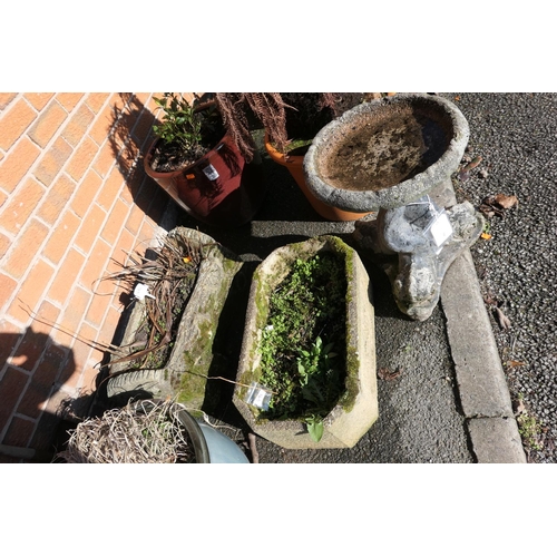 492 - Reconstituted stone bird bath and two reconstituted stone plant troughs (3)