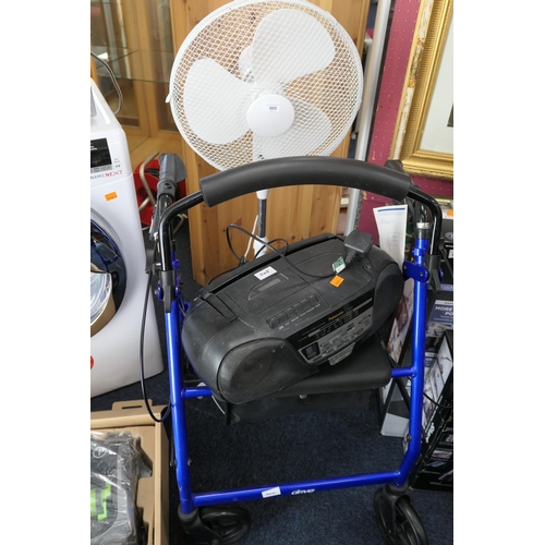 505 - Walking aid, Panasonic portable stereo and a free standing room fan