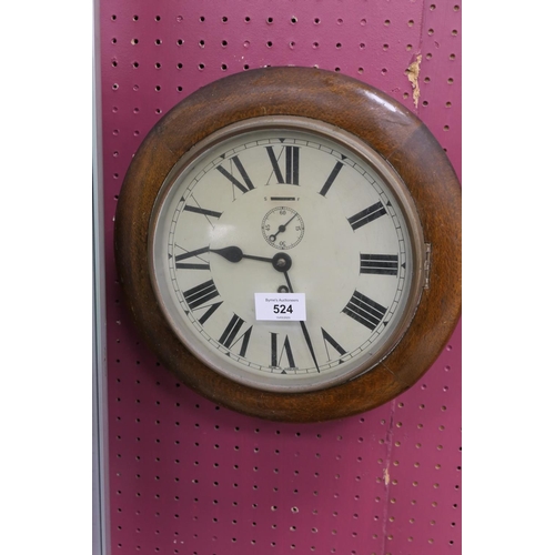 524 - Small Victorian oak dial wall clock, 27.5cm diameter