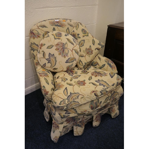 541 - Victorian upholstered armchair in loose tapestry fabric, together with two cushions