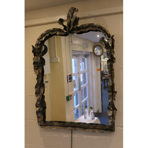 544 - Decorative metal palm leaf framed wall mirror, width 71cm, height 99cm