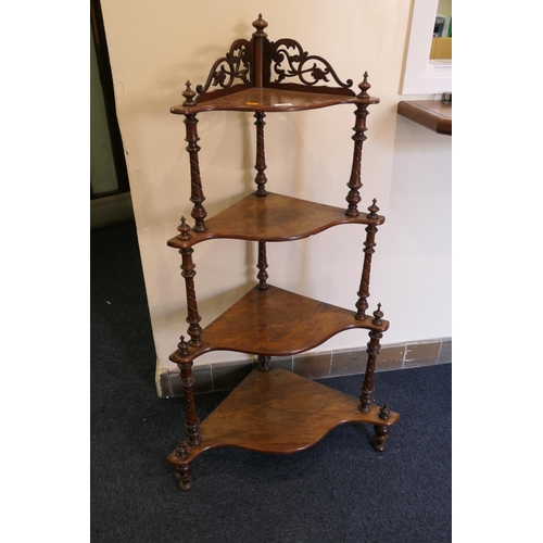 549 - Victorian walnut four tier corner whatnot