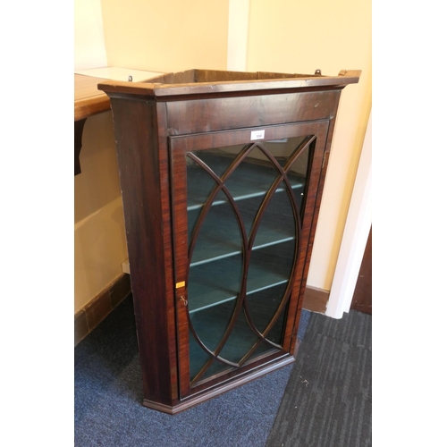 550 - 19th Century mahogany glazed flat front hanging corner cupboard, height 108cm, width 72cm