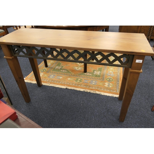 555 - Modern wood and metal hall table, width 122cm