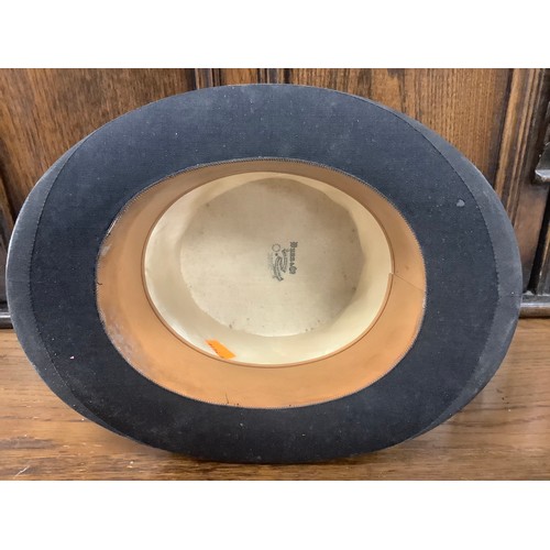 406 - Dunn & Co. top hat, with leather hat box, also a Dunn & Co. bowler hat (3)