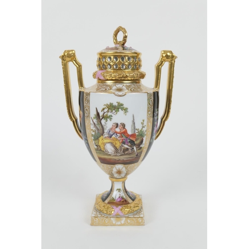 112 - Helena Wolfsohn (Dresden) pot pourri urn and cover, circa 1900, twin gilt handles on an urn shaped b... 