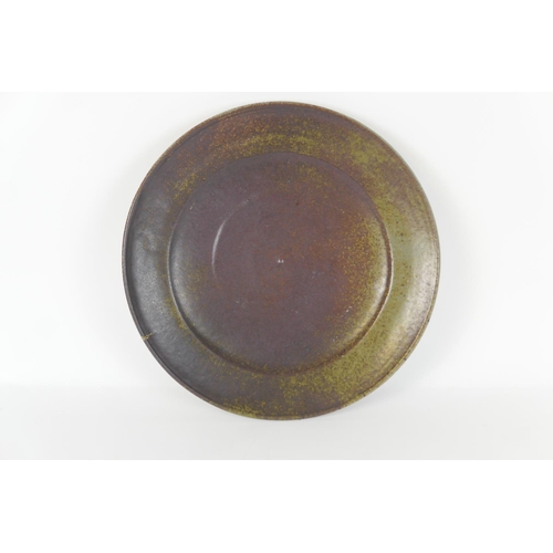 136 - Colin Pearson (1923-2007), Large temmoku glazed charger, 48cm