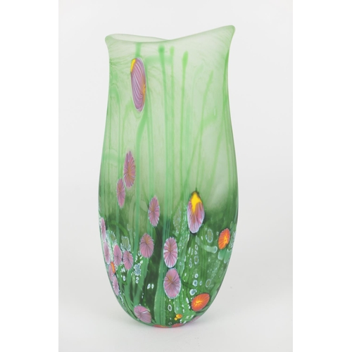 146 - Norman Stuart Clarke studio glass 'Cornish Meadow' vase, featuring multicoloured blooms against a gr... 