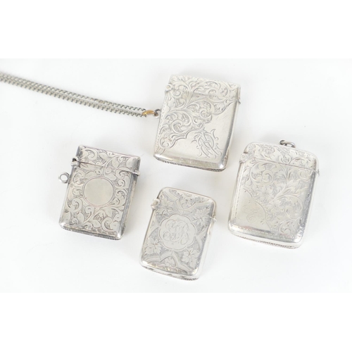 178 - Four Victorian and later silver vesta cases, comprising an example engraved with vine leaves and wit... 