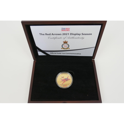 254 - RAF Red Arrows official gold 1oz commemorative coin, 2021, finished in 999/1000 gold with pad print ... 