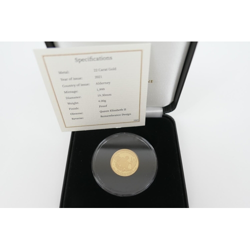 256 - Queen Elizabeth II 2021 Remembrance Day gold proof half sovereign, published by Harrington & Byrne, ... 