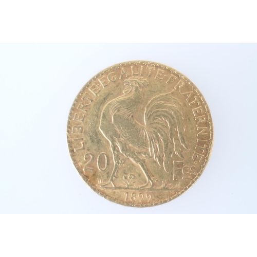 270 - French gold 20 Franc coin, 1899 (VF), weight approx. 6.5g