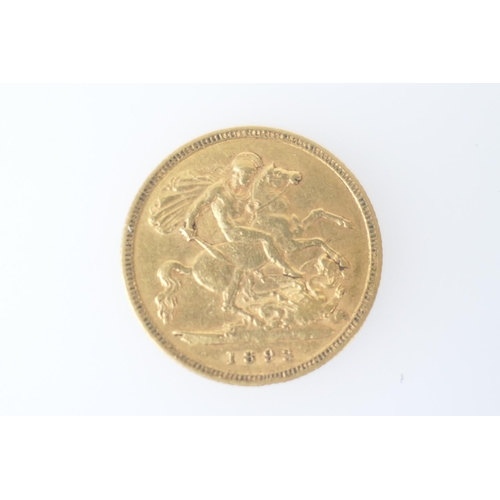 274 - Victorian half sovereign, 1893 (VF), weight approx. 4g