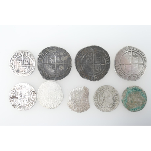 287 - Three Elizabeth I silver sixpences, 1585, 1567 and 1581 (?), and an Elizabeth I groat, 1565; also fi... 