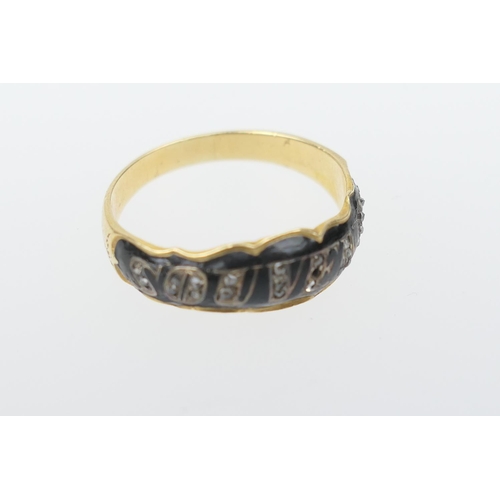 315 - Late Victorian gold enamelled and diamond chip 'souvenir' ring, size P, unmarked but testing as 18ct... 