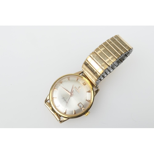 345 - Omega gold plated gent's automatic wristwatch, circa 1965, 28mm champagne coloured pan dial with bat... 