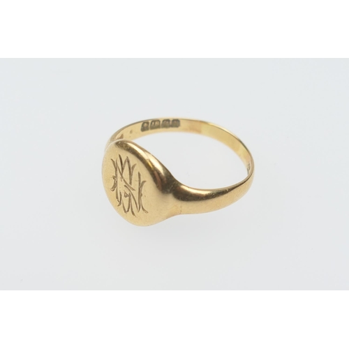 348 - 18ct gold gent's signet ring, Birmingham 1923, engraved with a monogram, size S, weight approx. 4.9g