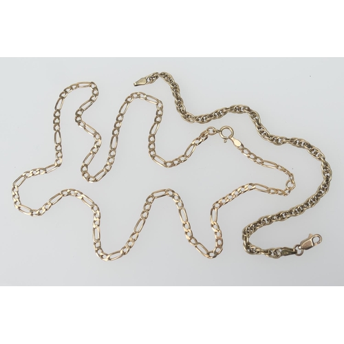 408 - 9ct gold chain link bracelet, with lobster claw clasp, length 20cm, also a 9ct gold figaro linked ne... 