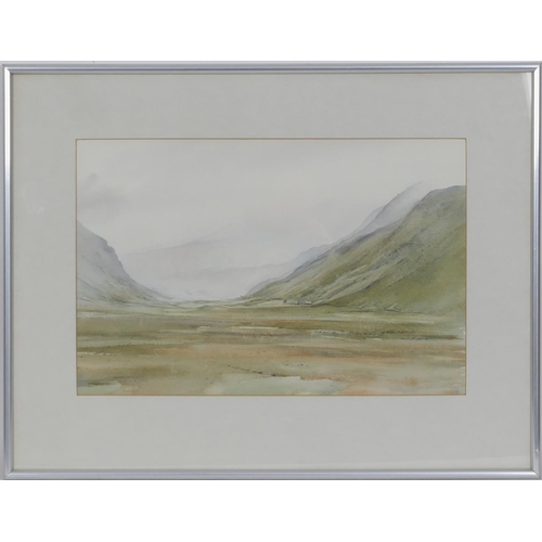 446 - Gerald 'Gerry' Ball (b. 1948), Misty Day, Nant Ffrancon, watercolour, signed, inscribed verso, 33cm ... 